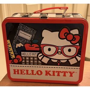 Loungefly Sanrio Hello Kitty Metal Lunchbox‎ 2013 School Red White & Blue